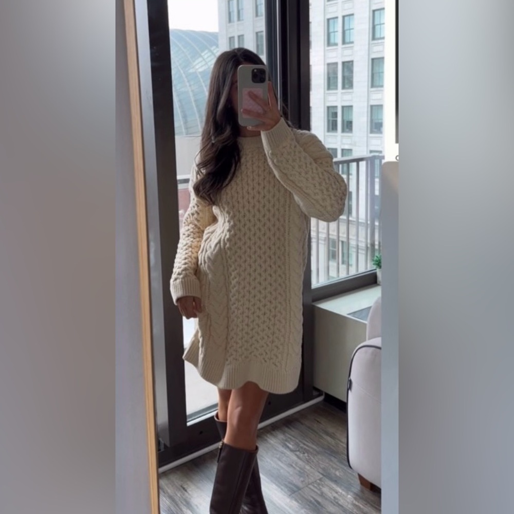 English Factory Cream Cable Knit Long Sleeve Dress